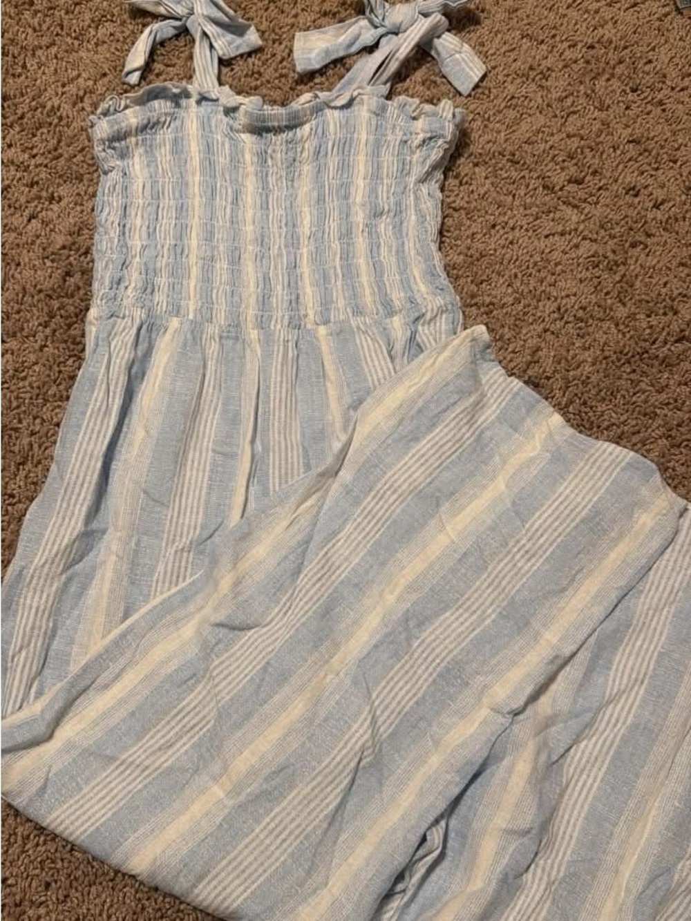 Xhilaration Light Blue & White Striped Tie-Shoulder Sundress